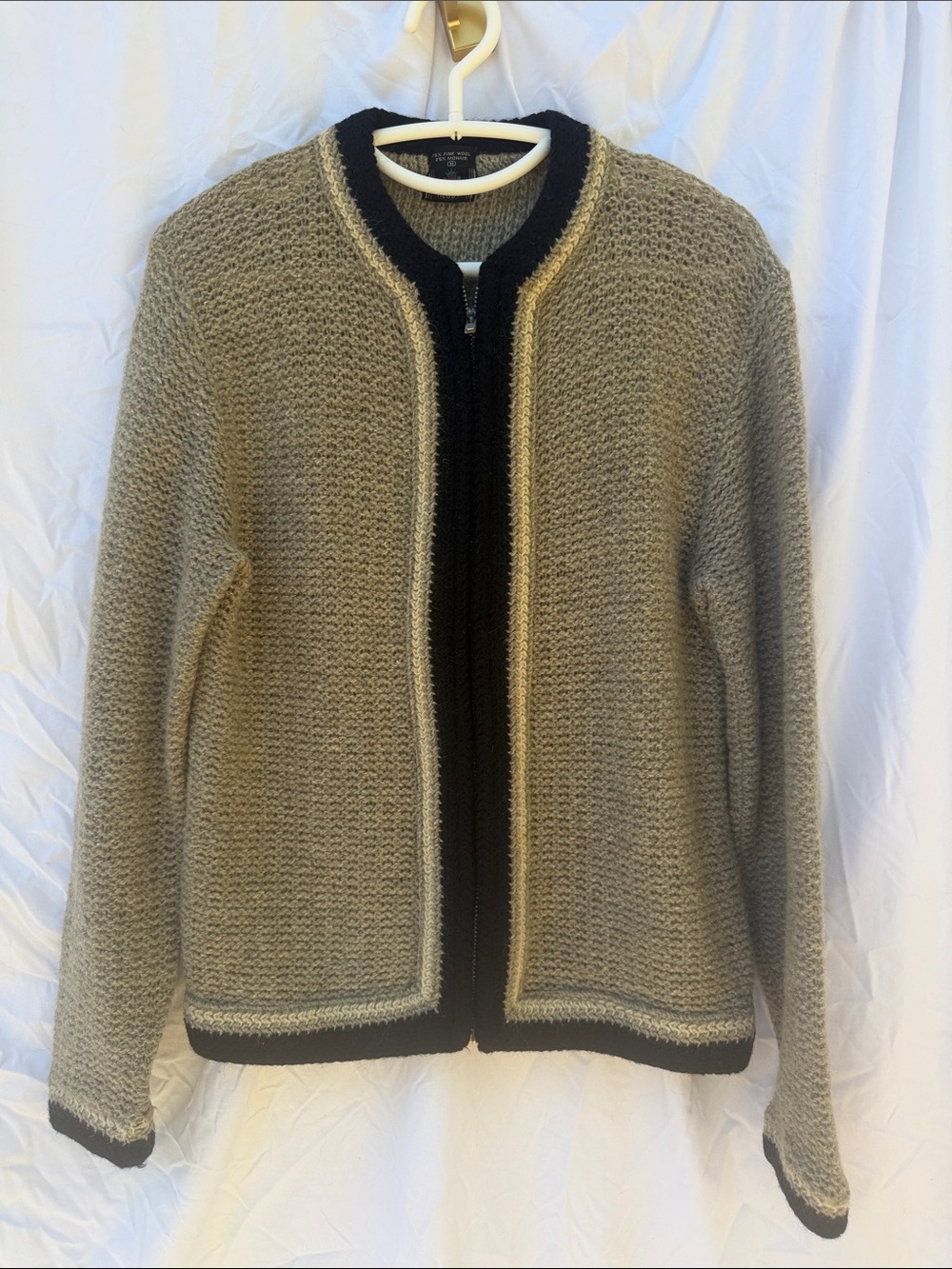 Vintage Rugby Wool Mohair Zip Cardigan Jacket Beige Gray Small Grandpacore